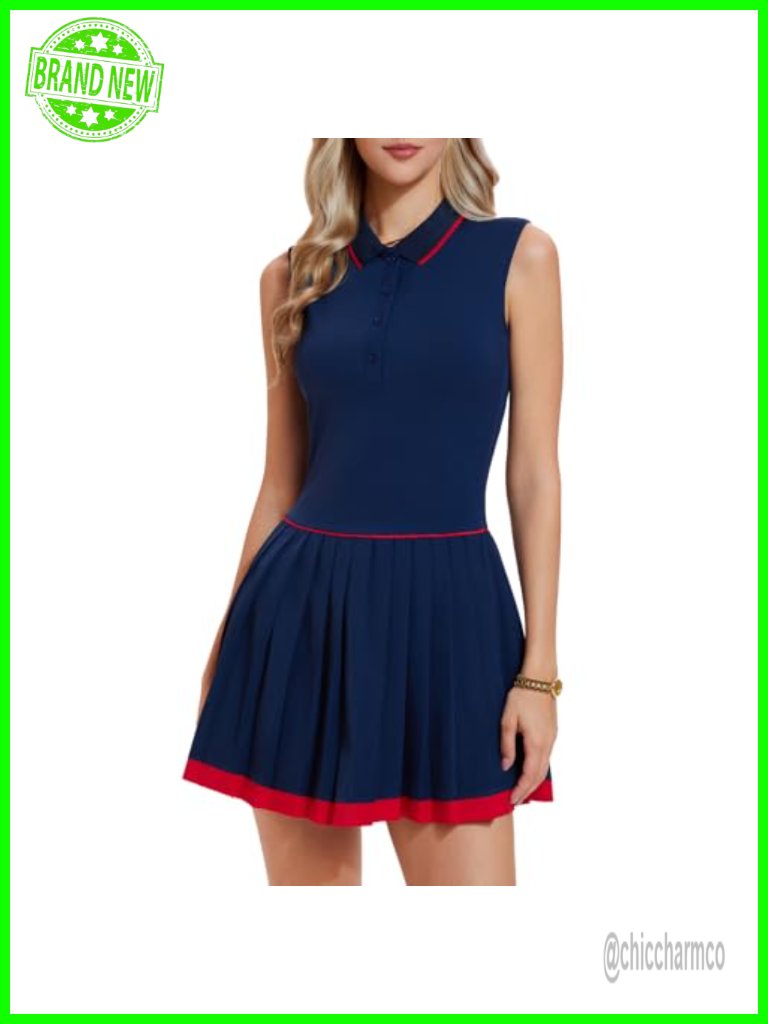 Women Tennis Dress Sleeveless Polo Golf Pleated Athletic Mini Dress